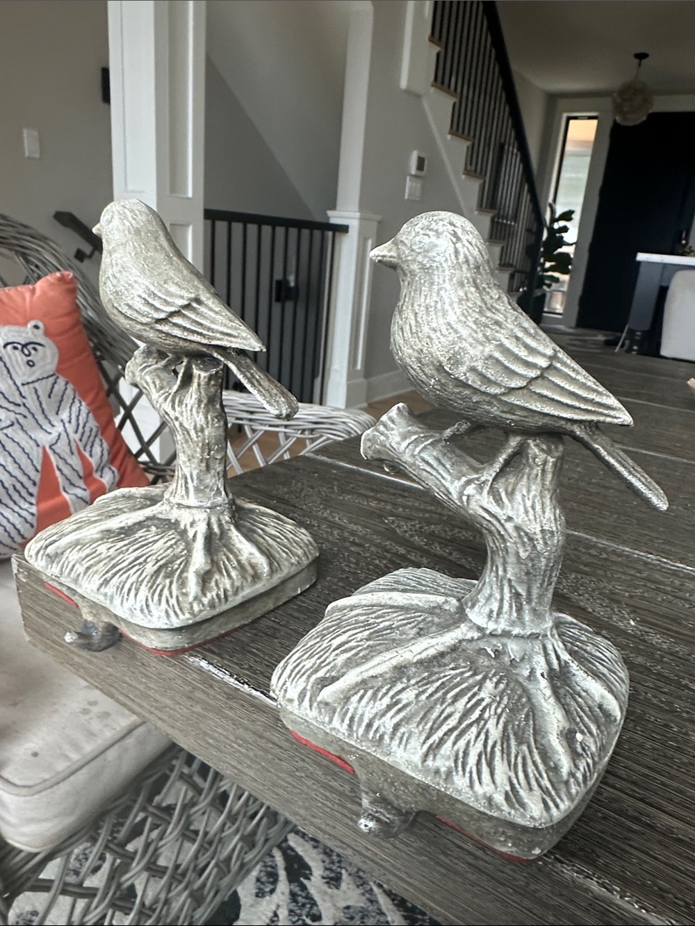 Pottery barn vintage cast metal Pair of Bird stocking holders holidays